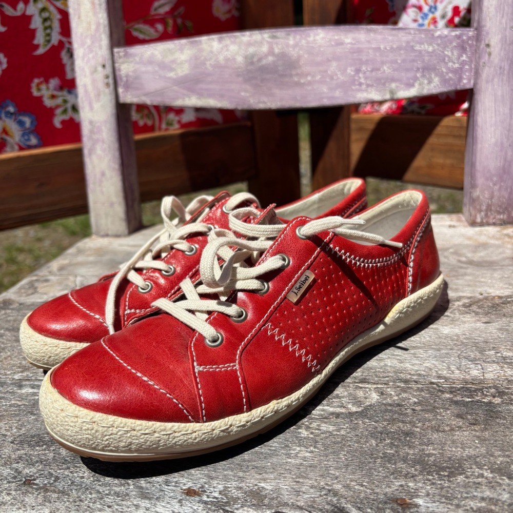 Josep Seibel Red Leather Caspian Sneakers Nautical Women's Size EU 39 US 8-8.5